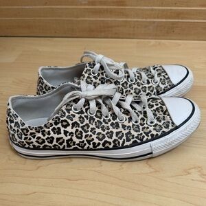 Converse All Star Leopard Print Low Top Sneakers in Beige Black